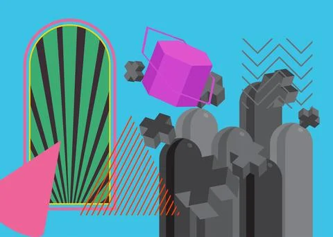 Geometrical graphic retro theme background. Minimal geometric elements post.. Illustrazione stock