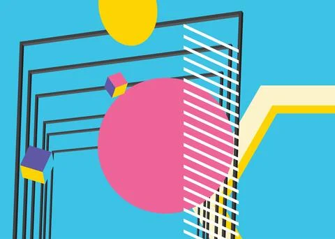 Geometrical graphic retro theme background. Minimal geometric elements post.. Stock Illustration