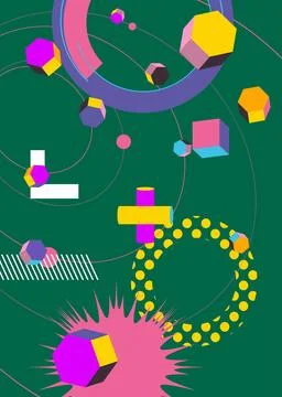 Geometrical graphic retro theme background. Minimal geometric elements post.. Stock Illustration