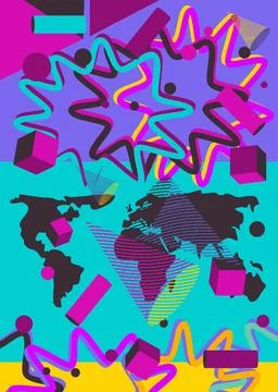 Geometrical graphic shapes with world map template. Vintage background for .. Stock Illustration
