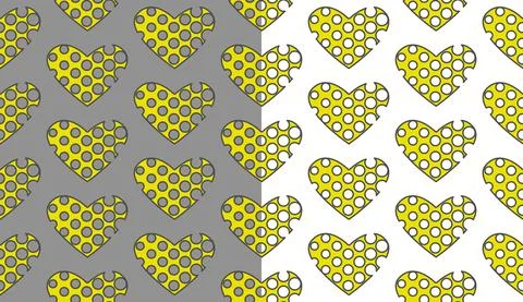 Geometrical heart seamless pattern with dots cut off. Yellow creative shapes Illustrazione stock