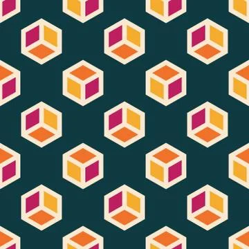 Geometrical isometric cube seamless pattern on Light blue background Stock Illustration