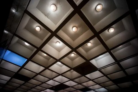 Geometrical light composition on underground celling in Kyiv, Ukraine Stock Photos