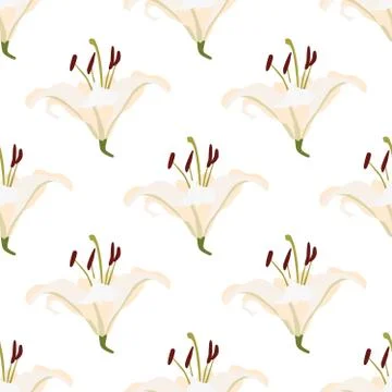 Geometrical lily seamless pattern in retro style. Beautiful floral wallpaper. Stock Illustration