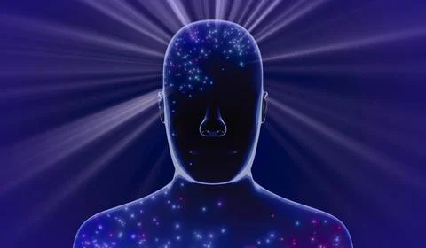 Geometrical man face  and rays of light - 3D illustration Stock Illustration