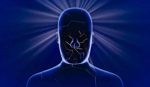 Geometrical man face  and rays of light - 3D illustration 库存插图