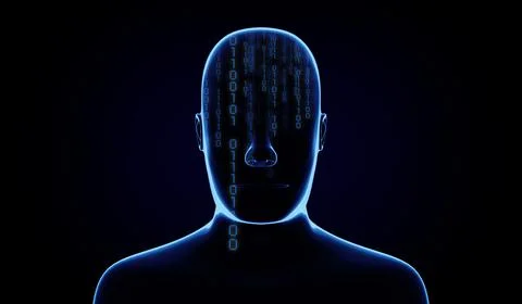 Geometrical man face with binary code - 3D illustration Stock Illustration