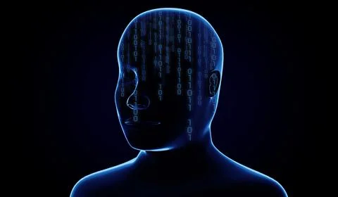 Geometrical man face with binary code - 3D illustration Illustrazione stock