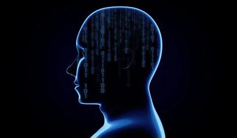 Geometrical man face with binary code - 3D illustration Stock Illustration