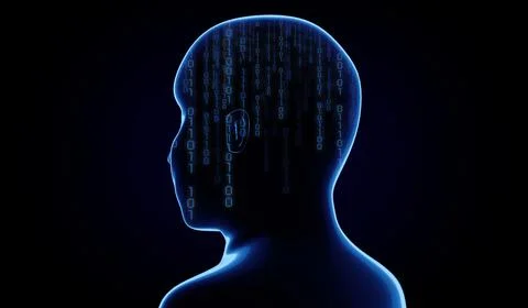 Geometrical man face with binary code - 3D illustration Illustrazione stock