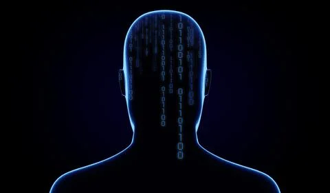 Geometrical man face with binary code - 3D illustration 库存插图