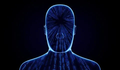 Geometrical man face with binary code - 3D illustration 스톡 일러스트