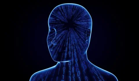 Geometrical man face with binary code - 3D illustration Illustrazione stock
