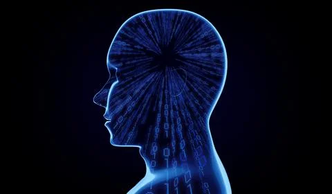 Geometrical man face with binary code - 3D illustration Stock Illustration