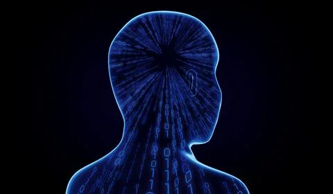 Geometrical man face with binary code - 3D illustration Stock Illustration