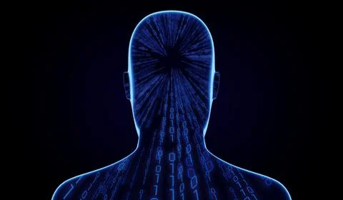 Geometrical man face with binary code - 3D illustration 스톡 일러스트