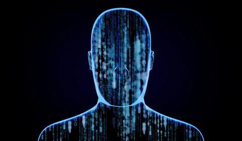 Geometrical man face with binary code - 3D illustration 스톡 일러스트