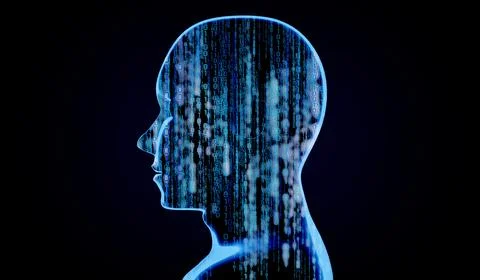 Geometrical man face with binary code - 3D illustration Stock Illustration