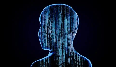 Geometrical man face with binary code - 3D illustration Stock Illustration