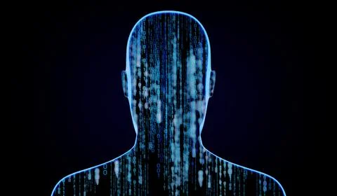 Geometrical man face with binary code - 3D illustration Illustrazione stock