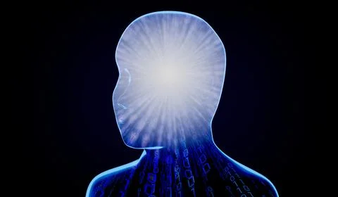 Geometrical man face with binary code - 3D illustration Stock-Illustration