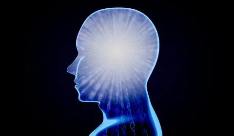 Geometrical man face with binary code - 3D illustration Stock Illustration