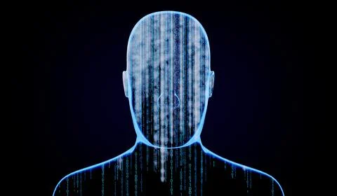Geometrical man face with binary code - 3D illustration Stock Illustration