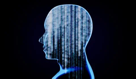 Geometrical man face with binary code - 3D illustration Illustrazione stock