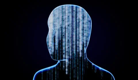 Geometrical man face with binary code - 3D illustration Illustrazione stock