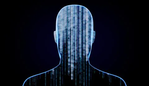 Geometrical man face with binary code - 3D illustration Stock Illustration