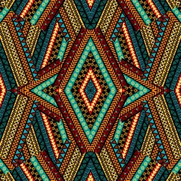 Geometrical patchwork background with ethnic motifs Stockillustratie