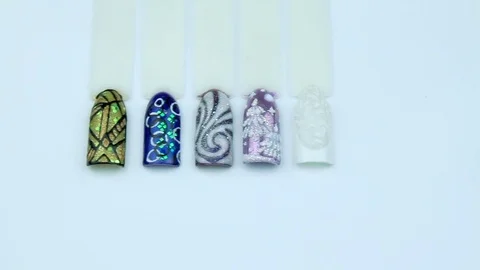Geometrical patterns on nails manicure templates Stock Footage 76859447