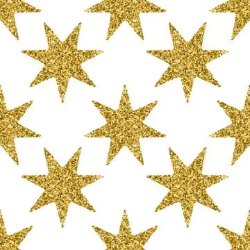Geometrical seamless pattern with gold glitter textured stars Stock Illustration