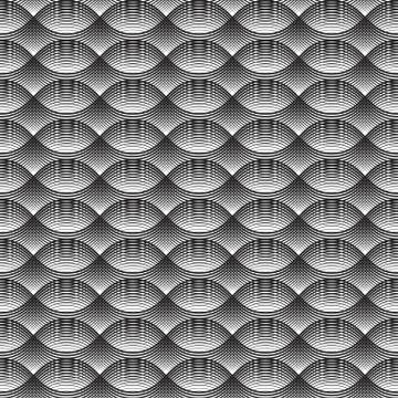 Geometrical Seamless Pattern oval waves grey shades background Stock Illustration