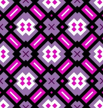 Geometrical seamless pattern in pink, violet, black and white Stock Illustration
