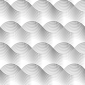 Geometrical Seamless Pattern white waves on black Illustrazione stock