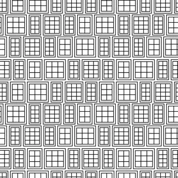 Geometrical seamless pattern of windows. Black white outline texture of wooden Illustrazione stock