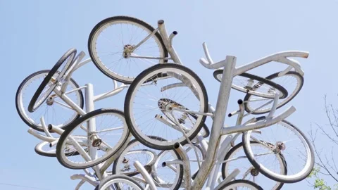 Geometrical shapes objects transportation wheels group bike Slovenia Ljubljana Stock Footage 283407018