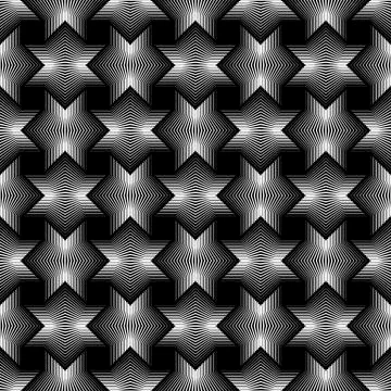 Geometrical star lines Seamless Pattern black background Stock Illustration
