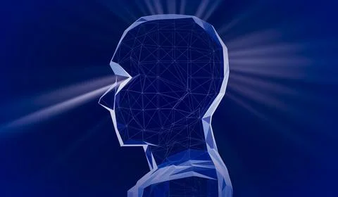 Geometrical wireframe man face and rays of light - 3D illustration Stock Illustration