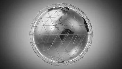 Geometrical world map and wireframe grid, America side Stock Illustration