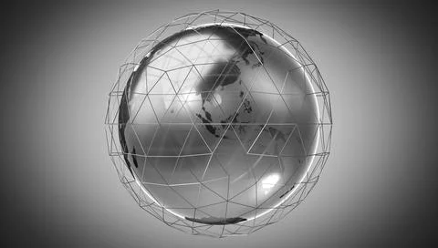 Geometrical world map and wireframe grid, Asia and Australia side Stock Illustration