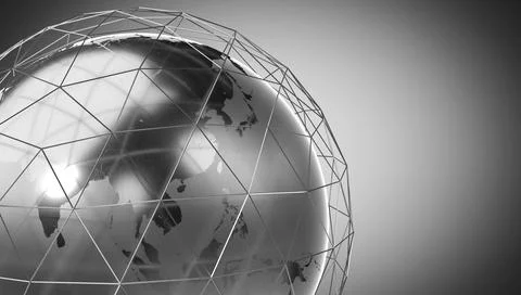 Geometrical world map and wireframe grid, Asia side Stock Illustration