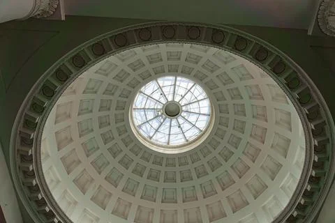 Geometrically Patterned Neoclassical Dome Ceiling with Skylight Stock Photos