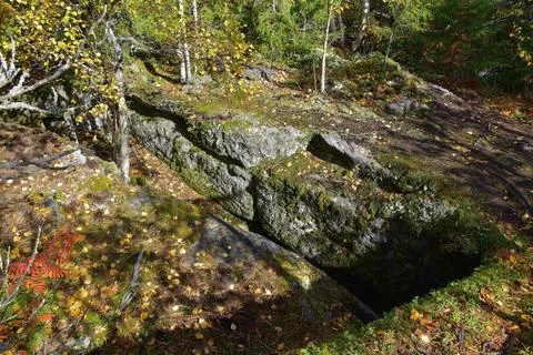 Geometrically regular even cracks with parallel walls in a stone massif of qu Stock Photos
