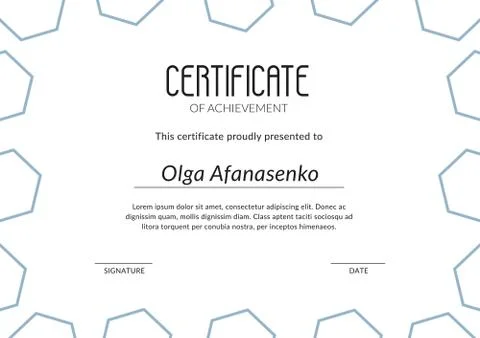 Geometry certificate template with blue outline polygon elements Stock Illustration