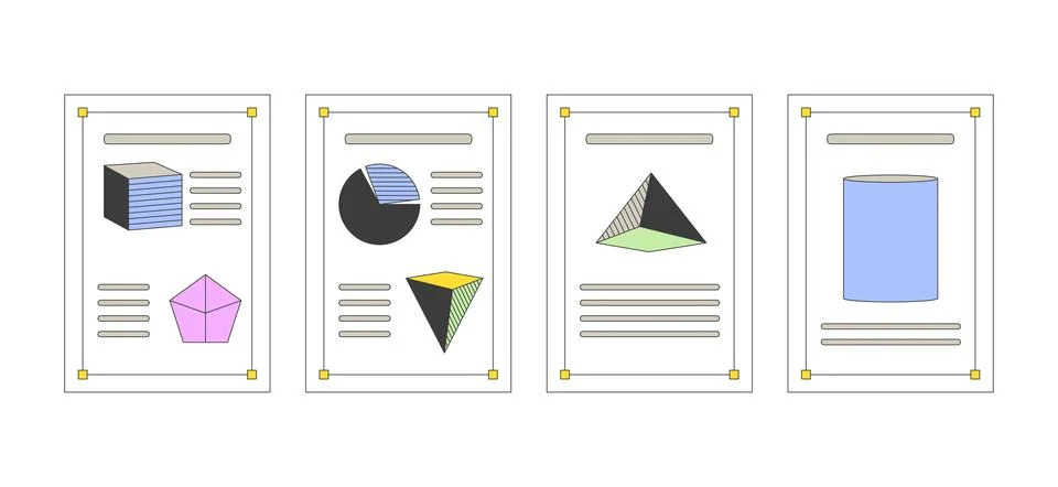 Geometry class materials 2D cartoon objects set Stock Illustration