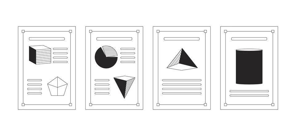 Geometry class materials black and white 2D line objects set Stock Illustration