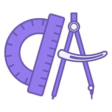 Geometry Color Icon. Vector Icon of Compass and Protractor. Tools for Drawi.. Illustration