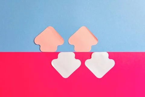Geometry of colored paper, flat background composition with blue and pink ton Stock Photos